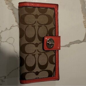 Coach Tan and Red Signature Wallet